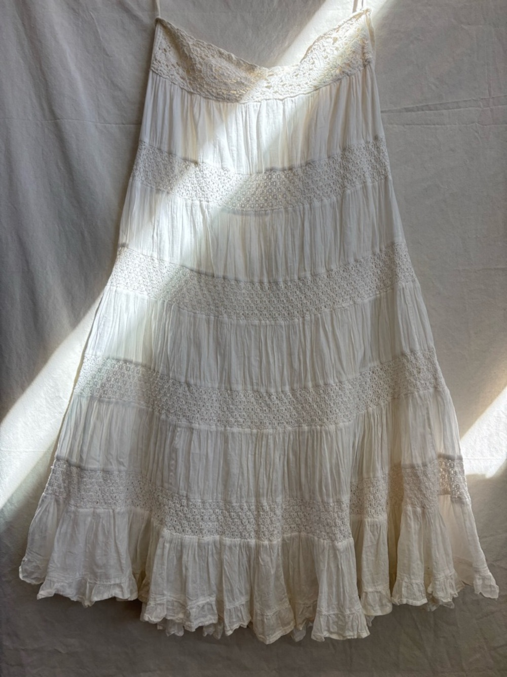 Boho Tiered Lace Sleeveless Dress in Ivory
